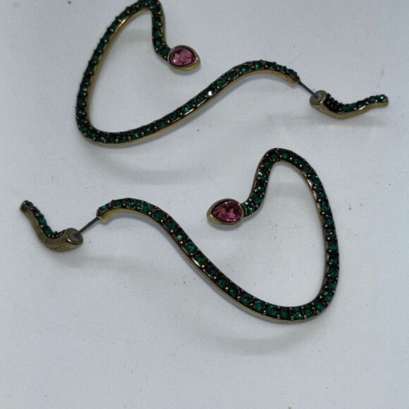 Crystal snake serpent earrings green/pink head ear cuffs Medusa wrap - Picture 2 of 7